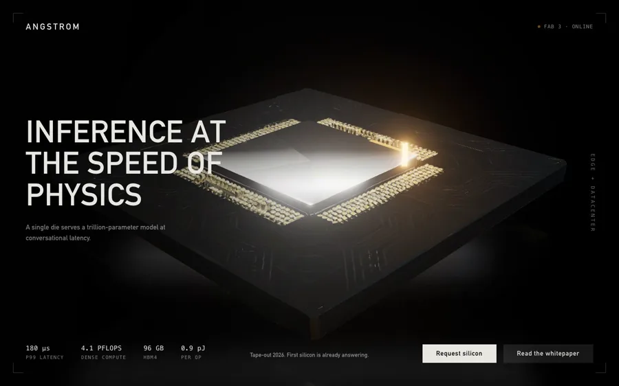 Angstrom — Inference Silicon hero section