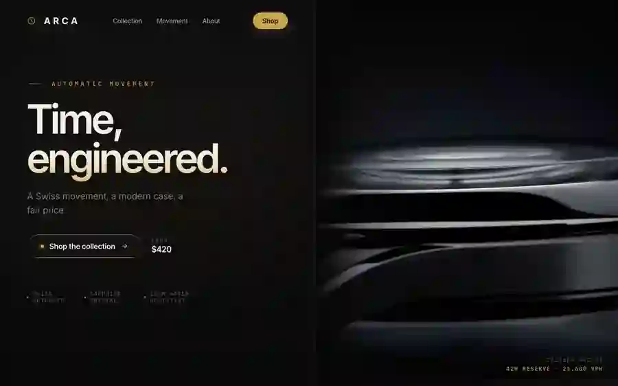 Arca — Watchmaker hero section