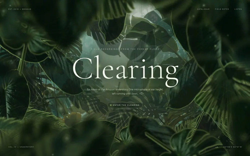 Clearing — Field Recordings hero section