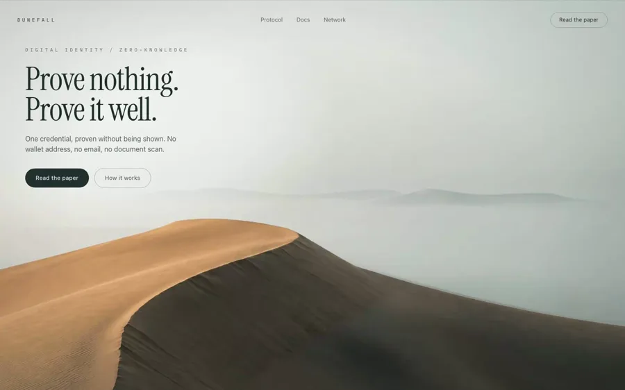 Dunefall — Digital Identity landing page