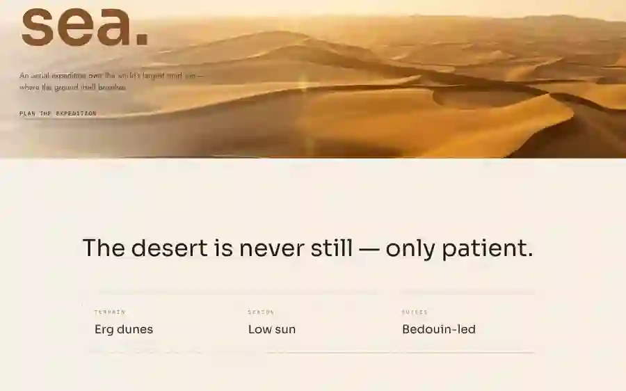Dunescape — Expedition · Scroll landing page