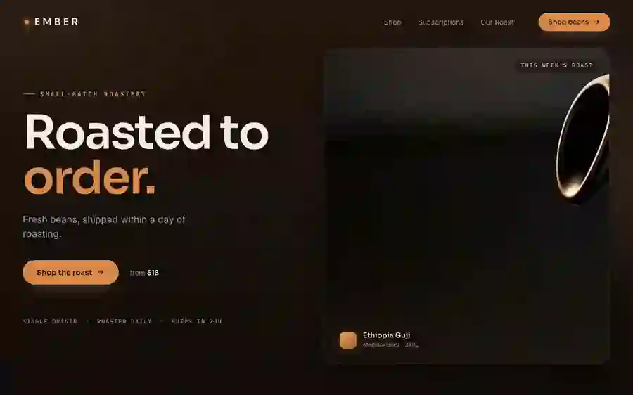 Ember — Coffee hero section