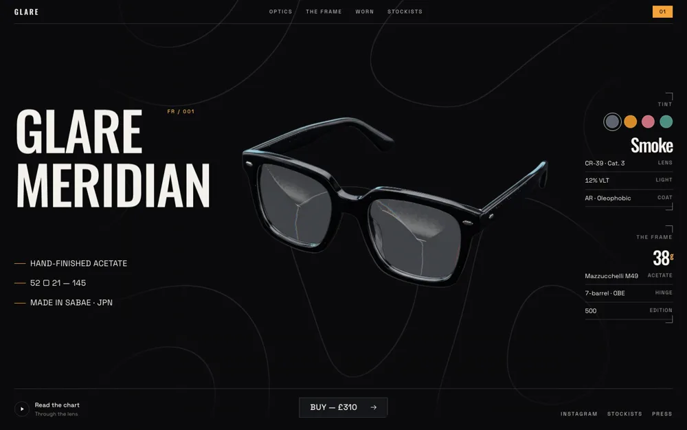 Glare — Eyewear landing page