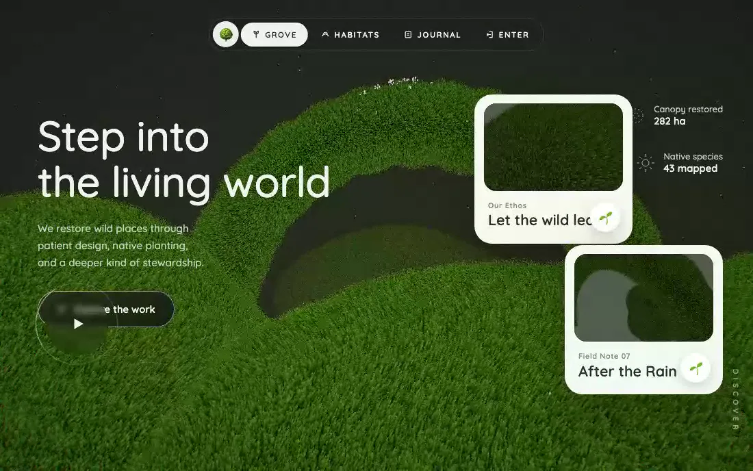 Grove — Living Rewilding hero section