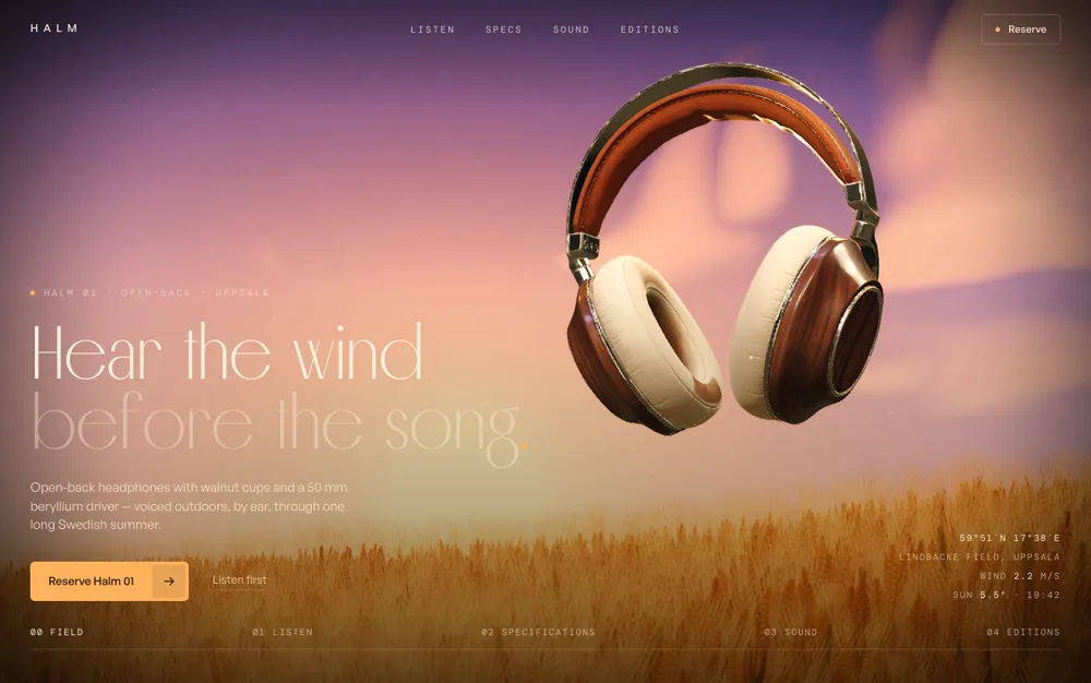 Halm — Headphones landing page