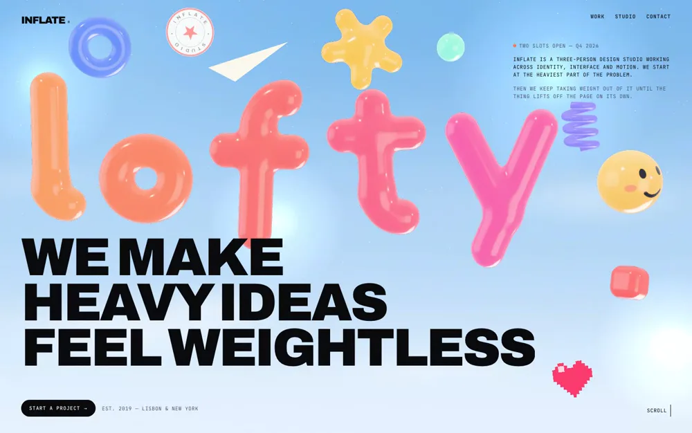 Inflate — Design Studio landing page