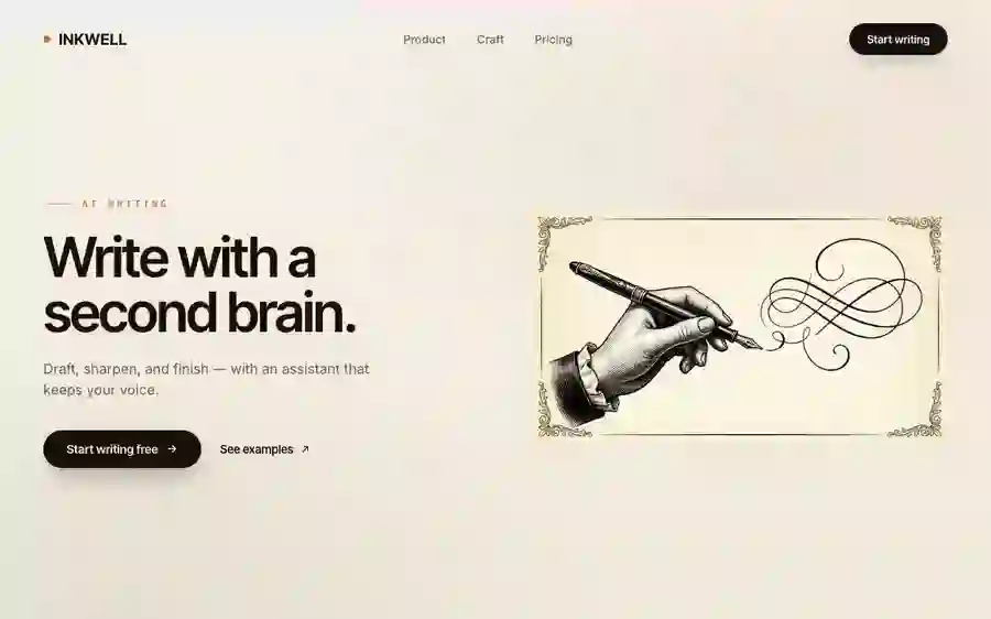Inkwell — AI Writing hero section