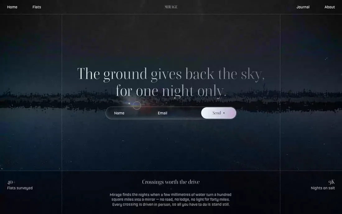 Mirage — Salt-Flat Crossings landing page