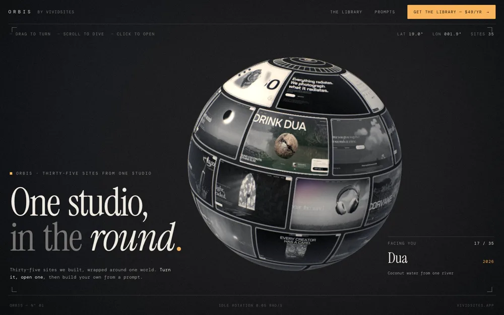 Orbis — Portfolio Globe landing page