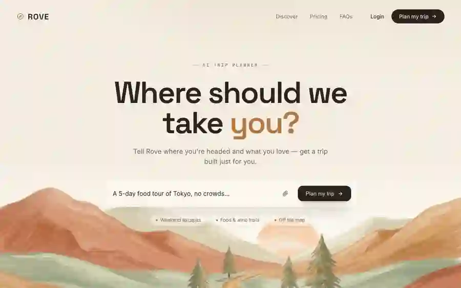 Rove — Travel AI hero section