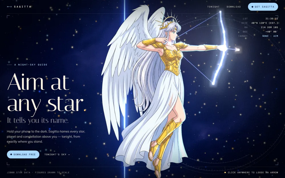 Sagitta — Stargazing App landing page