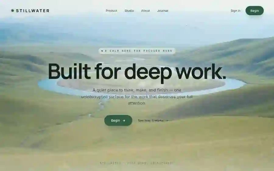 Stillwater — Deep Work hero section