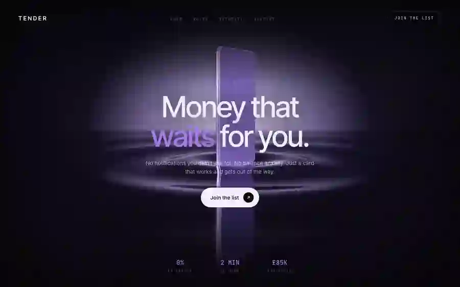 Tender — Fintech hero section