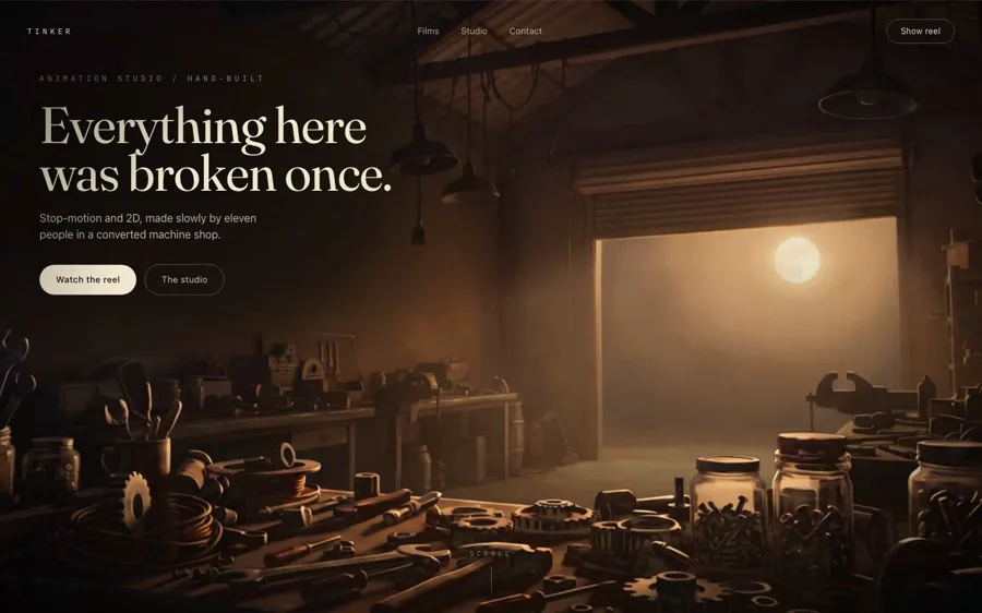 Tinker — Animation Studio landing page