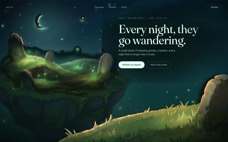 Wisp — Indie Game landing page